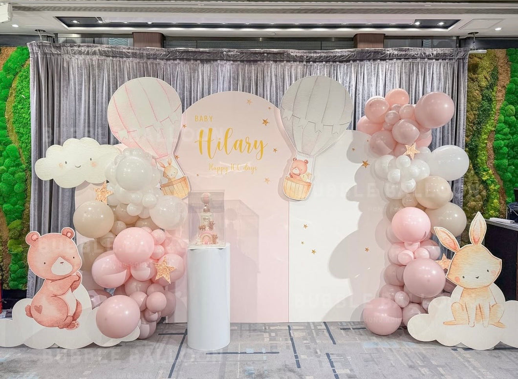熱氣球動物主題粉色百日宴佈置套裝