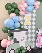 Load image into Gallery viewer, 高爾夫球主題生日佈置細節，球車造型、數字 2 與粉彩氣球
