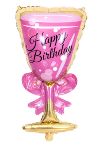 Happy birthday 粉紅酒杯鋁膜氣球